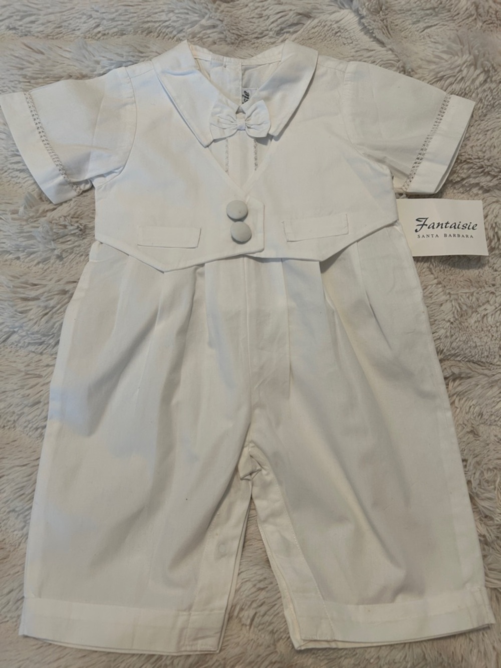 Fantasie White Boys' One-Piece Romper with Bow
